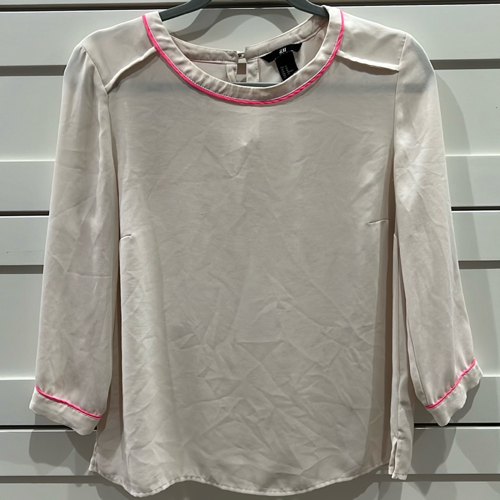 Cream Blouse with Pink Detail